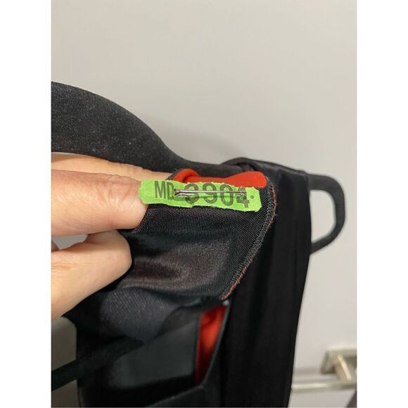 Small, Pinko, dress with plunging back. Black, coral and peach. Made in Italy - Picture 4 of 8